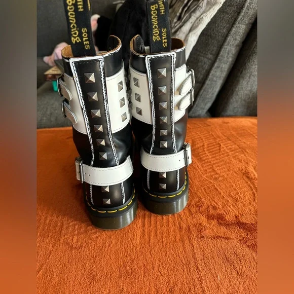 Dr. Martens Black and White Studded Combat Boots - Picture 5 of 7